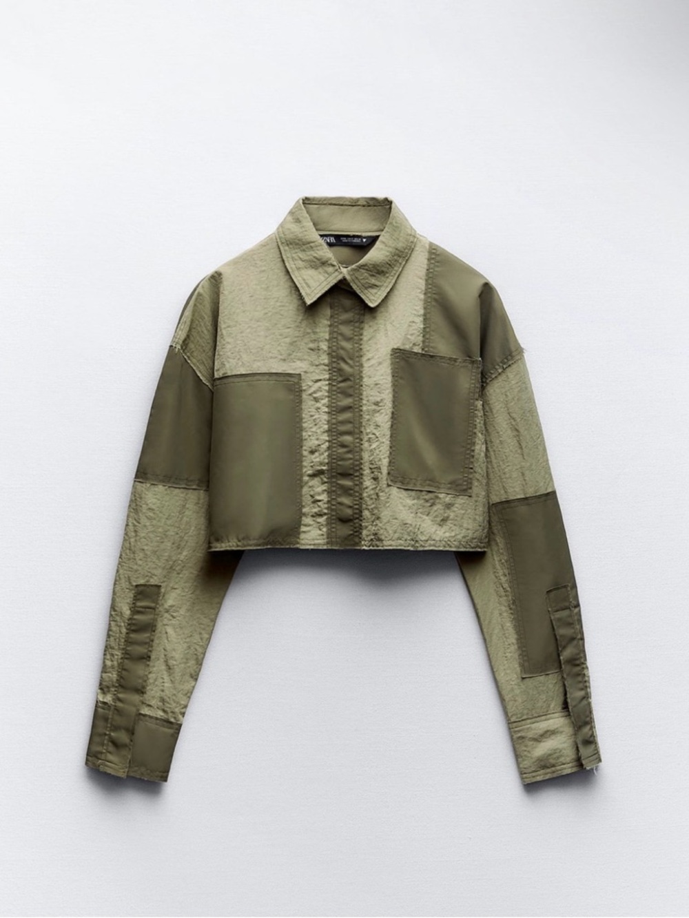 Zara Cropped Patchwork Utility Jacket in green